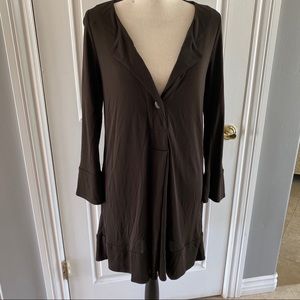 DVF Silk Jersey Brown L/S V-Neck Dress Size 10